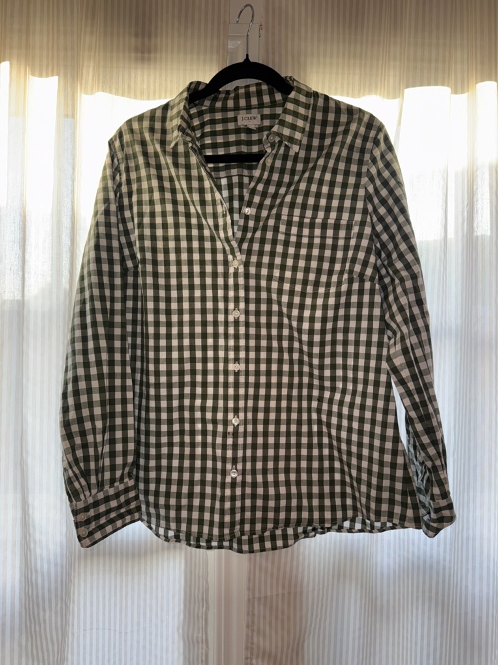 J. Crew woman’s Green and White Gingham Button-Up Shirt